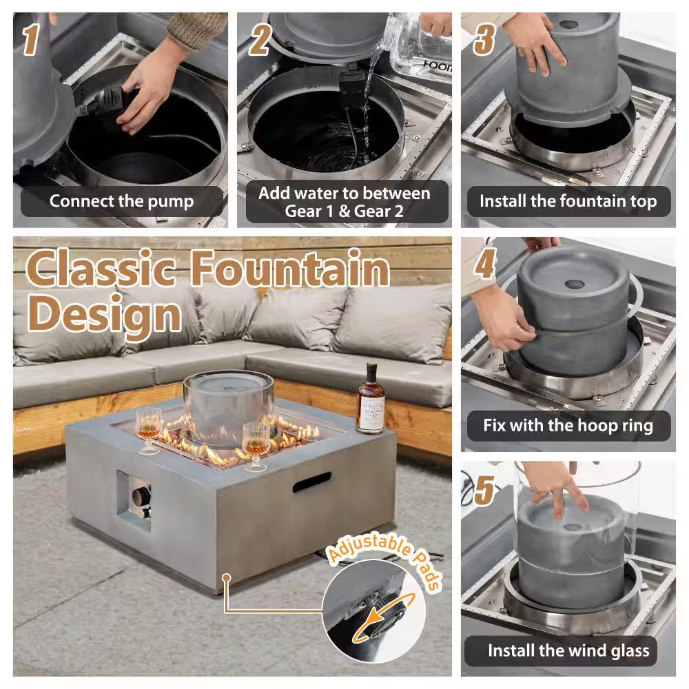 28 In. 50,000 BTU Square Propane Fire Pit Table with PVC Cover, Gray