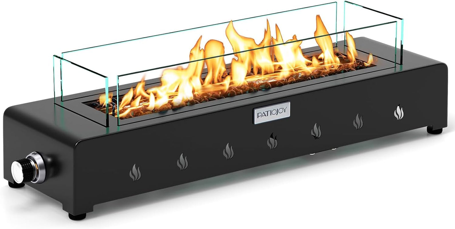 30 Inch Tabletop Propane Fire Pit, Portable Mini Fireplace with Wind Guard & Stainless Steel Burner, 40,000 BTU Metal Fire Pit with Glass Rocks & Cover for Patio, Camping