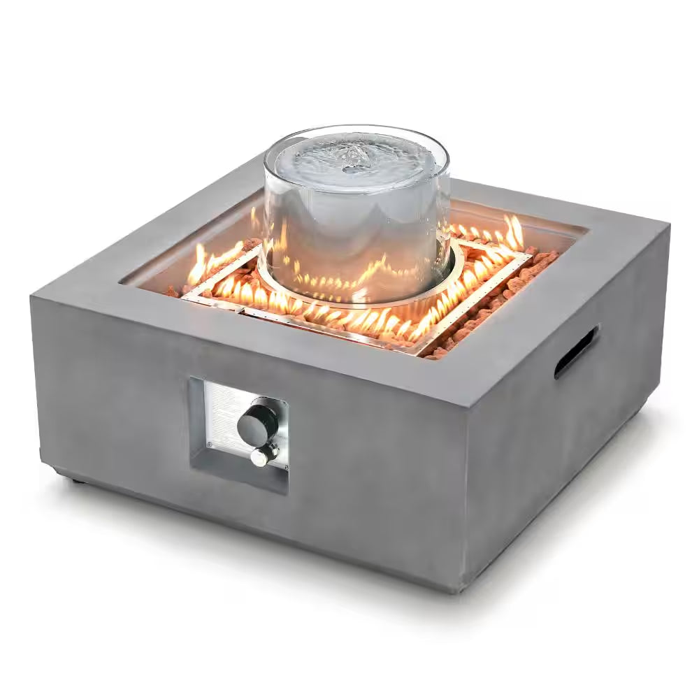 28 In. 50,000 BTU Square Propane Fire Pit Table with PVC Cover, Gray
