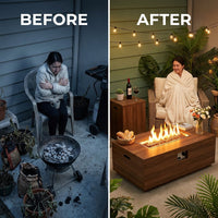 2 Piece Outdoor Propane Fire Pit Table Set — Before & After