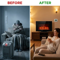 20 In. 1500-Watt Freestanding and Recessed Heater Electric Fireplace Log Flame Remote in Black — Before & After