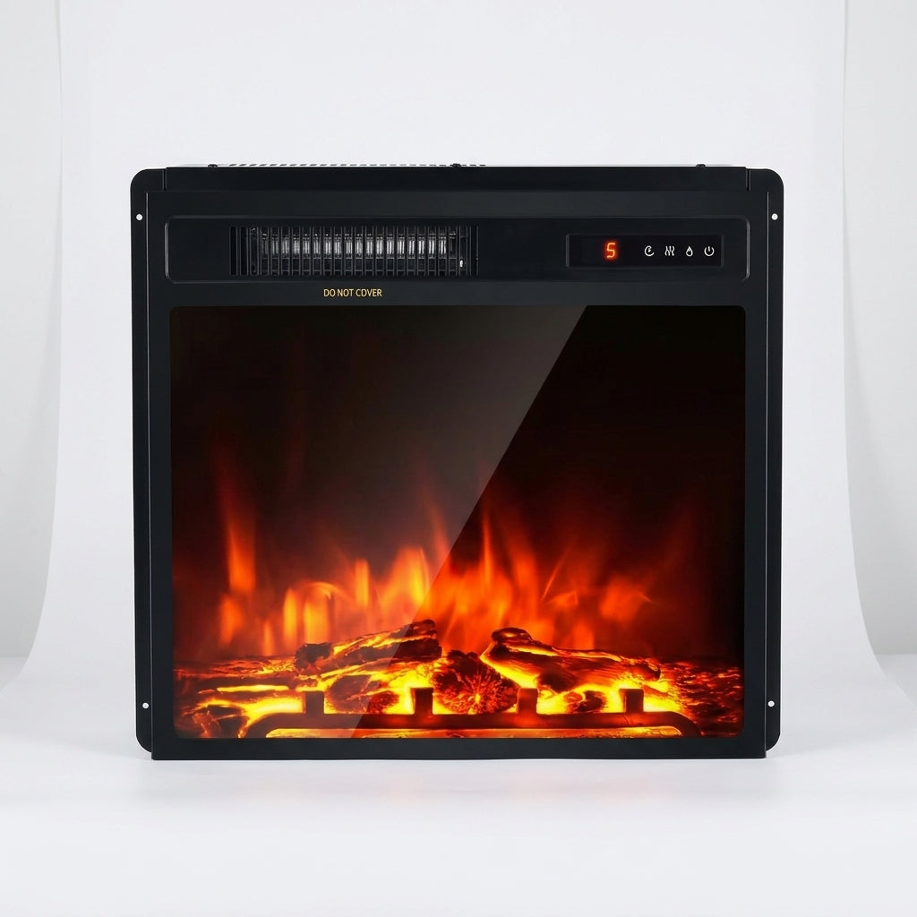 20 In. 1500-Watt Freestanding and Recessed Heater Electric Fireplace Log Flame Remote in Black — Studio Shot