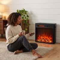 20 In. 1500-Watt Freestanding and Recessed Heater Electric Fireplace Log Flame Remote in Black — Lifestyle