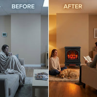 21.5 In. Freestanding Classic Electric Log Fireplace in Black — Before & After
