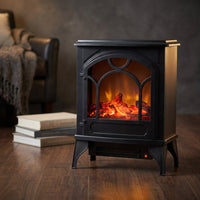 21.5 In. Freestanding Classic Electric Log Fireplace in Black — Studio Shot