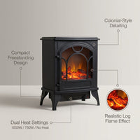 21.5 In. Freestanding Classic Electric Log Fireplace in Black — infographic