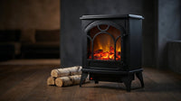 21.5 In. Freestanding Classic Electric Log Fireplace in Black — Lifestyle