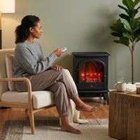 21.5 In. Freestanding Classic Electric Log Fireplace in Black — Lifestyle