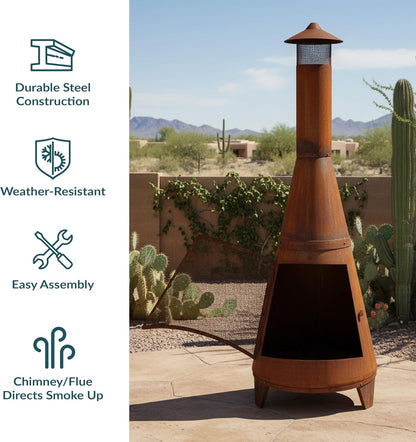 Sunnydaze 70" Metal Chiminea Outdoor Fireplace - Wood Burning Outdoor Chimney Fireplace for Backyard - Large Steel Patio Fire Pit - Rustic