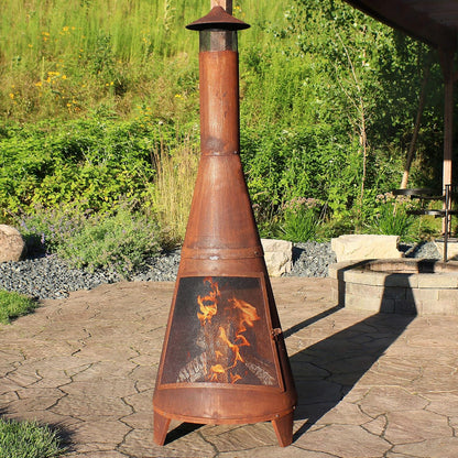 Sunnydaze 70" Metal Chiminea Outdoor Fireplace - Wood Burning Outdoor Chimney Fireplace for Backyard - Large Steel Patio Fire Pit - Rustic