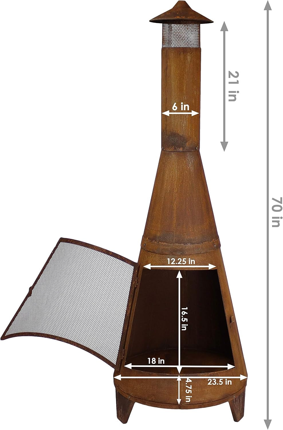 Sunnydaze 70" Metal Chiminea Outdoor Fireplace - Wood Burning Outdoor Chimney Fireplace for Backyard - Large Steel Patio Fire Pit - Rustic