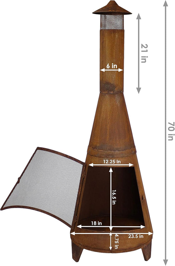 70" Metal Chiminea Outdoor Fireplace - Wood Burning Outdoor Chimney Fireplace for Backyard - Large Steel Patio Fire Pit - Rustic