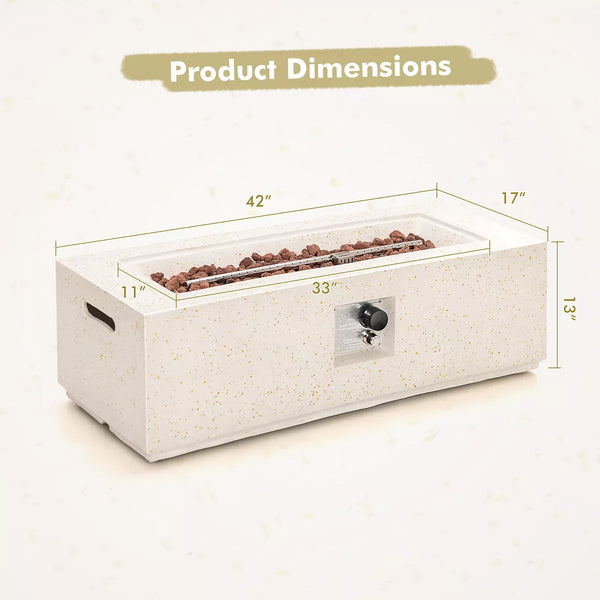 Costway 42'' Terrazzo Fire Pit Table 50,000 BTU Rectangle Propane Fire Pit with PVC Cover