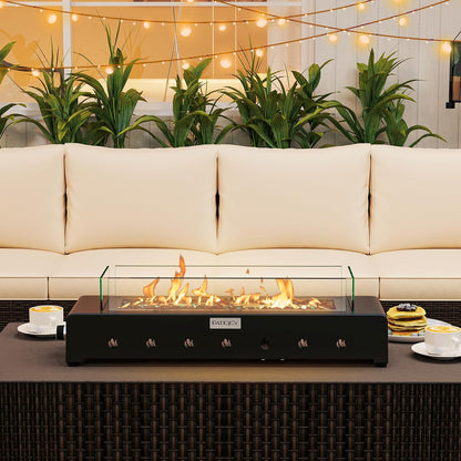 30 Inch Tabletop Propane Fire Pit, Portable Mini Fireplace with Wind Guard & Stainless Steel Burner, 40,000 BTU Metal Fire Pit with Glass Rocks & Cover for Patio, Camping