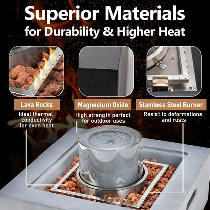 28 In. 50,000 BTU Square Propane Fire Pit Table with PVC Cover, Gray