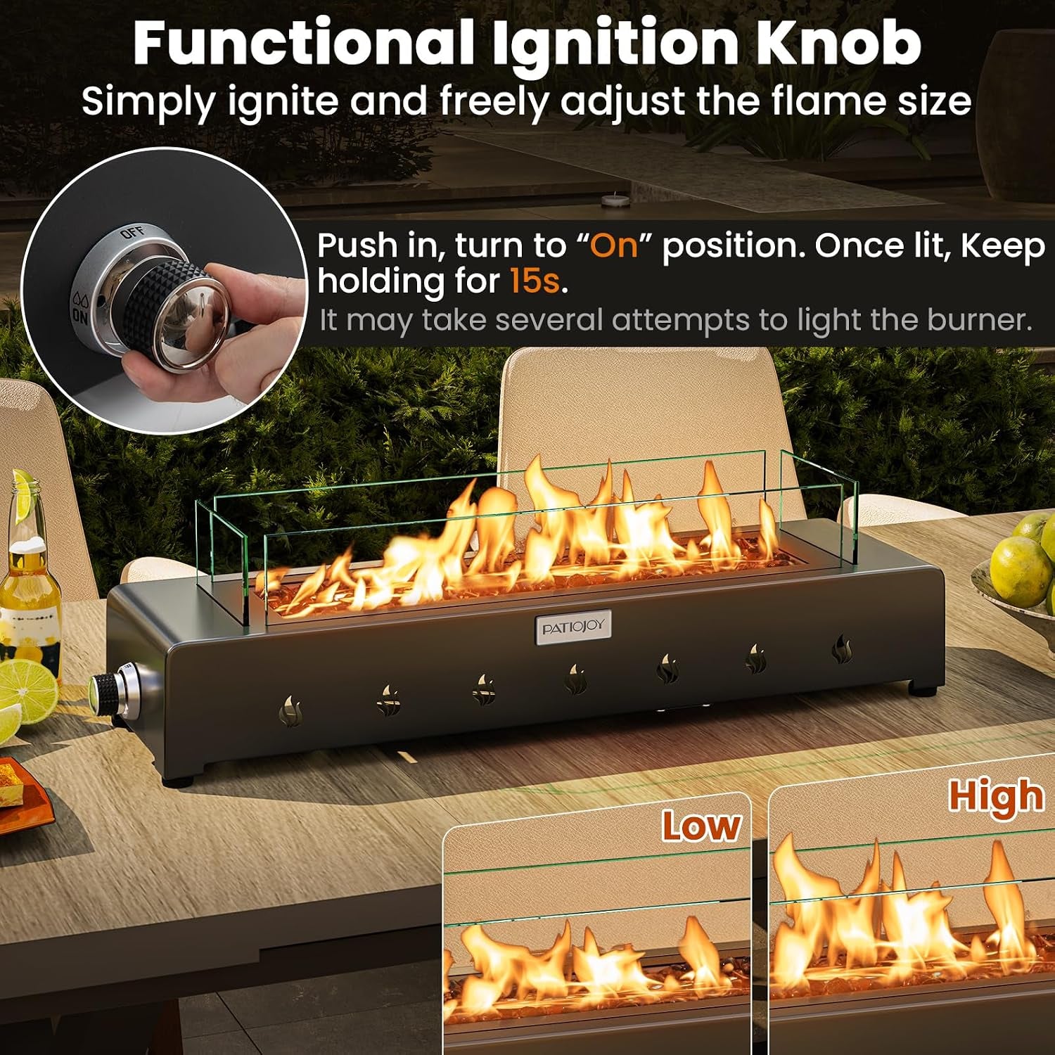 30 Inch Tabletop Propane Fire Pit, Portable Mini Fireplace with Wind Guard & Stainless Steel Burner, 40,000 BTU Metal Fire Pit with Glass Rocks & Cover for Patio, Camping