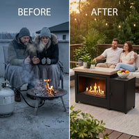 40.5" Outdoor Propane Fireplace with Tank Storage and Dust Cover-50,000 BTU Smokeless Gas Fire Pit with CSA Certified and Adjustable Flame for Patio Backyard Outdoor Heating & Decoration — Before & After