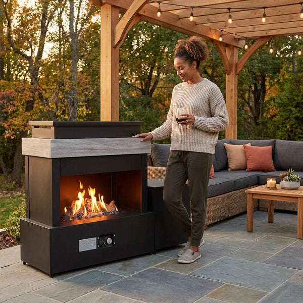 Outdoor Propane Fireplace Built for Year-Round Gathering, 50,000 BTU Output, CSA Certified, Hidden Tank Storage