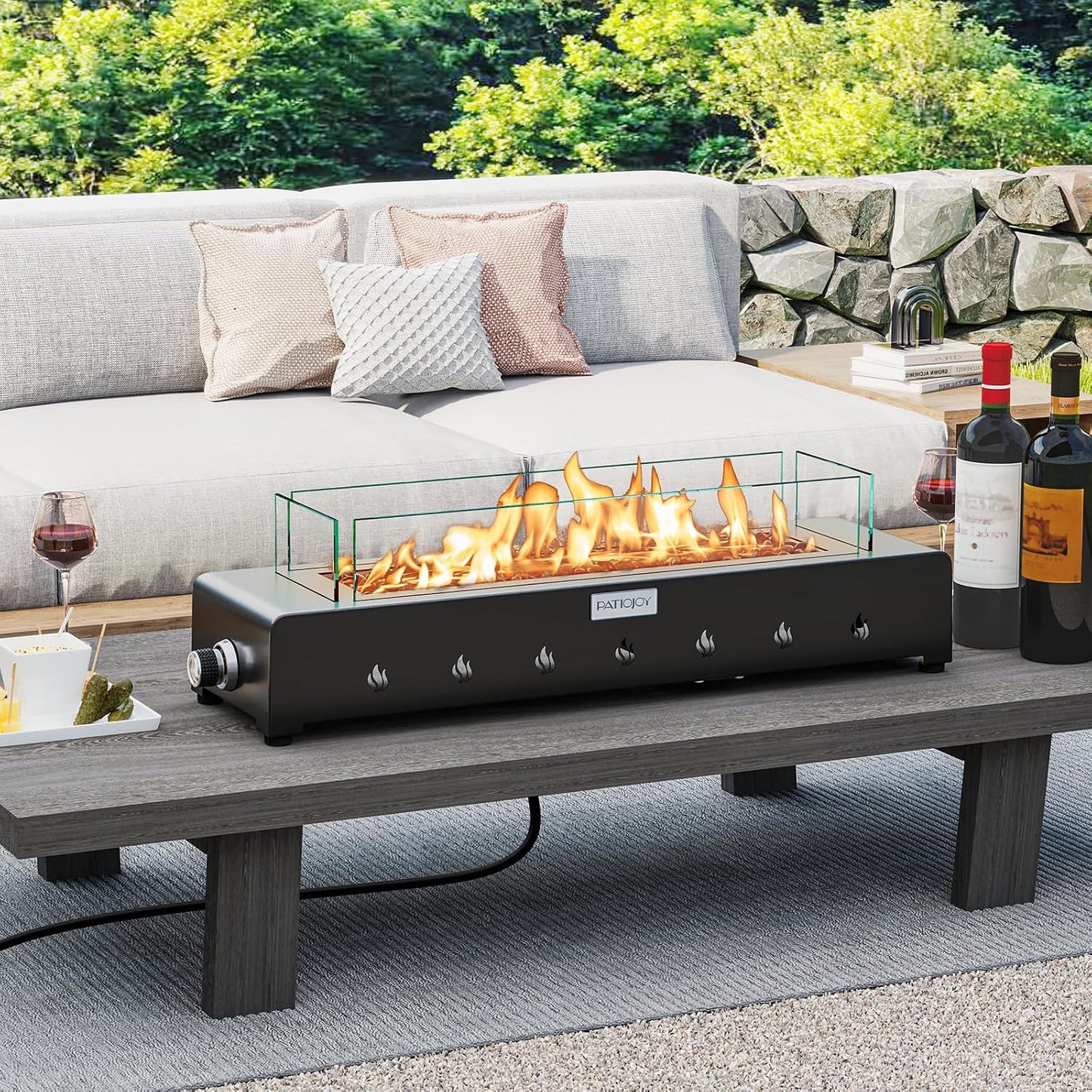 30 Inch Tabletop Propane Fire Pit, Portable Mini Fireplace with Wind Guard & Stainless Steel Burner, 40,000 BTU Metal Fire Pit with Glass Rocks & Cover for Patio, Camping