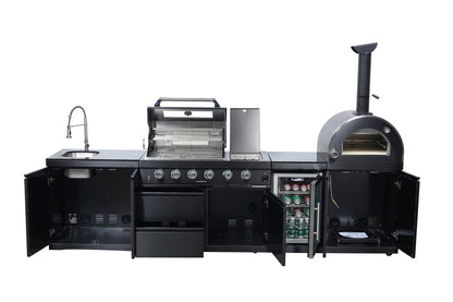 Black 125-Inch Double Stainless Steel Gas Outdoor Kitchen Grill
