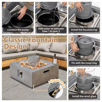 28 In. 50,000 BTU Square Propane Fire Pit Table with PVC Cover, Gray