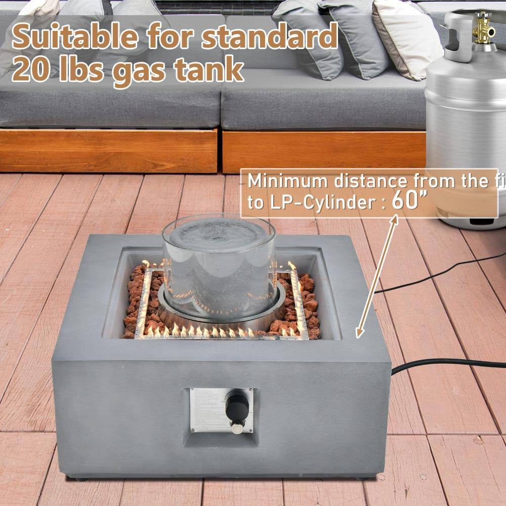 28 In. 50,000 BTU Square Propane Fire Pit Table with PVC Cover, Gray