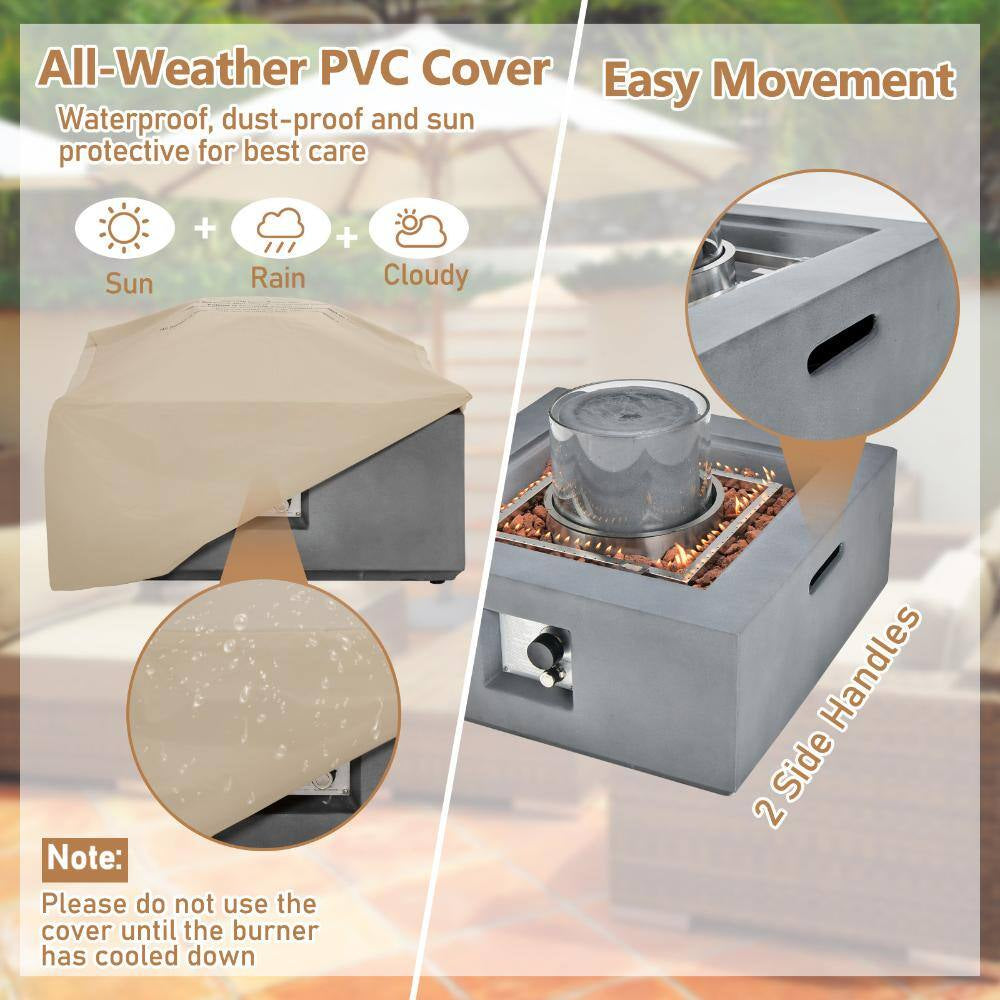 28 In. 50,000 BTU Square Propane Fire Pit Table with PVC Cover, Gray