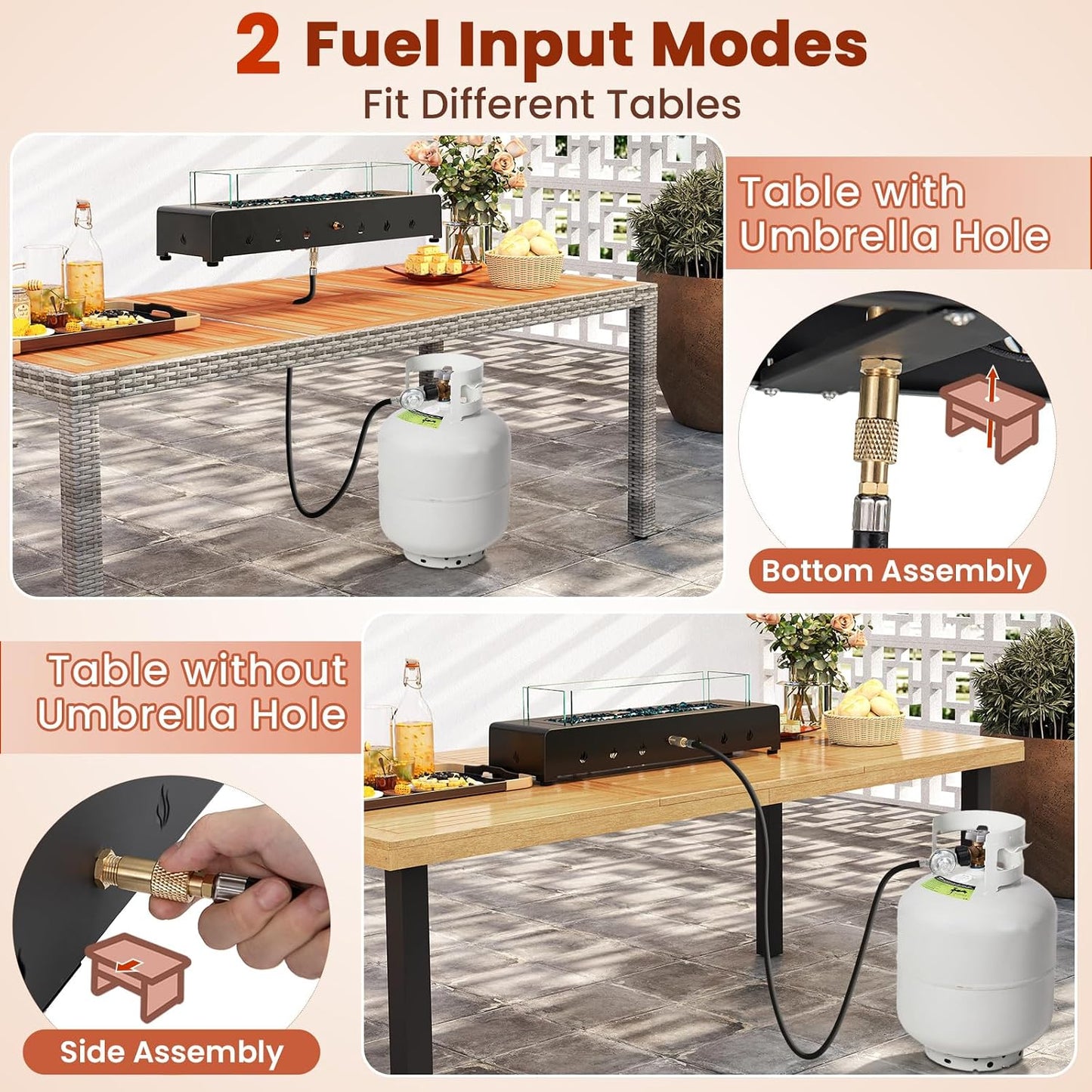30 Inch Tabletop Propane Fire Pit, Portable Mini Fireplace with Wind Guard & Stainless Steel Burner, 40,000 BTU Metal Fire Pit with Glass Rocks & Cover for Patio, Camping
