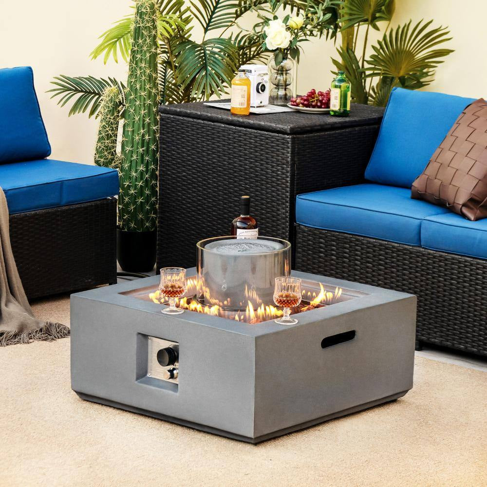 28 In. 50,000 BTU Square Propane Fire Pit Table with PVC Cover, Gray
