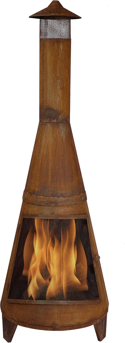 70" Metal Chiminea Outdoor Fireplace - Wood Burning Outdoor Chimney Fireplace for Backyard - Large Steel Patio Fire Pit - Rustic