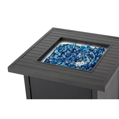28 In. Outdoor Propane Fire Pit Slat Tabletop with Glass Stone